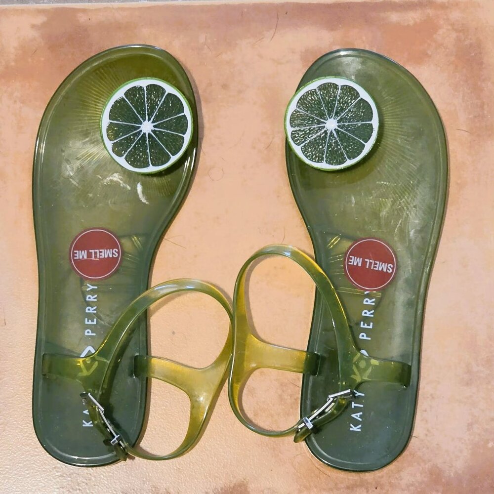 Katy Perry Playful Lime Gel Sandals in Green with Toe Ornament in Size 7 - Picture 4 of 5